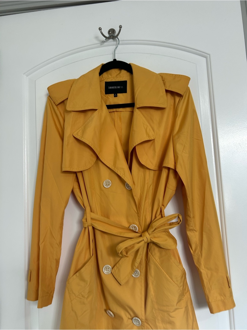 Lafayette 148 Mustard Yellow Trench Coat with Belt Size 8 Chic Fall Preppy 90s - Picture 3 of 16